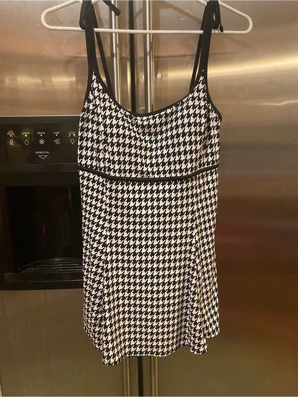 St. John's Bay Black and White Houndstooth Tie on shoulders swimsuit
